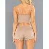 imageRSLOVE Pajamas Set Womens VNeck Sleeveless Sleepwear PJ Set Soft Lace Cami Set with Short Pants NightwearLight Khaki