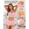 imageRSLOVE Pajamas Set Womens VNeck Sleeveless Sleepwear PJ Set Soft Lace Cami Set with Short Pants NightwearLight Pink