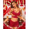 imageRSLOVE Pajamas Set Womens VNeck Sleeveless Sleepwear PJ Set Soft Lace Cami Set with Short Pants NightwearRed