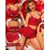 imageRSLOVE Pajamas Set Womens VNeck Sleeveless Sleepwear PJ Set Soft Lace Cami Set with Short Pants NightwearRed
