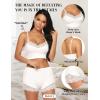imageRSLOVE Pajamas Set Womens VNeck Sleeveless Sleepwear PJ Set Soft Lace Cami Set with Short Pants NightwearWhite