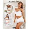 imageRSLOVE Pajamas Set Womens VNeck Sleeveless Sleepwear PJ Set Soft Lace Cami Set with Short Pants NightwearWhite
