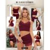 imageRSLOVE Pajamas Set Womens VNeck Sleeveless Sleepwear PJ Set Soft Lace Cami Set with Short Pants NightwearWine Red