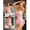 imageRSLOVE Sexy Lingerie Pajama Set  Lingerie for Women Silk Pjs Sets Shorts Satin Nightwear Lace SleepwearPink