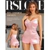 imageRSLOVE Sexy Lingerie Pajama Set  Lingerie for Women Silk Pjs Sets Shorts Satin Nightwear Lace SleepwearPink