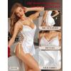 imageRSLOVE Sexy Lingerie Pajama Set  Lingerie for Women Silk Pjs Sets Shorts Satin Nightwear Lace SleepwearWhite