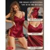imageRSLOVE Sexy Lingerie Pajama Set  Lingerie for Women Silk Pjs Sets Shorts Satin Nightwear Lace SleepwearWine Red