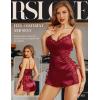 imageRSLOVE Sexy Lingerie Pajama Set  Lingerie for Women Silk Pjs Sets Shorts Satin Nightwear Lace SleepwearWine Red