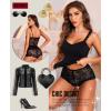 imageRSLOVE Sexy Lingerie Set for Women  Lace Floral Lingerie High Waist Sleepwear Bra and Panty 2 Piece Sets Pajamas NightwearBlack