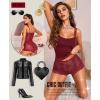 imageRSLOVE Sexy Lingerie Set for Women  Lace Floral Lingerie High Waist Sleepwear Bra and Panty 2 Piece Sets Pajamas NightwearWine Red