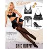 imageRSLOVE Thigh High Stockings for Women  Stripe Top with AntiSlip Silicone Stay Up Sheer Pantyhose for WomenBlack