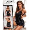 imageRSLOVE Women Pajama Set Sleepwear  Satin Pajamas Silk V Neck Cami and Shorts Pjs 2 Piece Womens Sexy Lace Lounge NightwearBlack