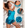 imageRSLOVE Women Pajama Set Sleepwear  Satin Pajamas Silk V Neck Cami and Shorts Pjs 2 Piece Womens Sexy Lace Lounge NightwearBlue Green