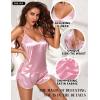 imageRSLOVE Women Pajama Set Sleepwear  Satin Pajamas Silk V Neck Cami and Shorts Pjs 2 Piece Womens Sexy Lace Lounge NightwearPink