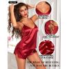 imageRSLOVE Women Pajama Set Sleepwear  Satin Pajamas Silk V Neck Cami and Shorts Pjs 2 Piece Womens Sexy Lace Lounge NightwearWine Red