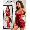 imageRSLOVE Women Pajama Set Sleepwear  Satin Pajamas Silk V Neck Cami and Shorts Pjs 2 Piece Womens Sexy Lace Lounge NightwearWine Red