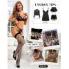 imageRSLOVE Women Thigh High Stockings Sparkly Rhinestone Fishnets with Satin Bow Tights Pantyhose HosieryBlack