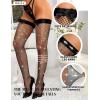 imageRSLOVE Women Thigh High Stockings Sparkly Rhinestone Fishnets with Satin Bow Tights Pantyhose HosieryBlack