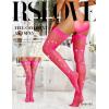 imageRSLOVE Women Thigh High Stockings Sparkly Rhinestone Fishnets with Satin Bow Tights Pantyhose HosieryPink