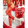 imageRSLOVE Women Thigh High Stockings Sparkly Rhinestone Fishnets with Satin Bow Tights Pantyhose HosieryRed