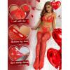 imageRSLOVE Women Thigh High Stockings Sparkly Rhinestone Fishnets with Satin Bow Tights Pantyhose HosieryRed