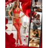 imageRSLOVE Women Thigh High Stockings Sparkly Rhinestone Fishnets with Satin Bow Tights Pantyhose HosieryRed