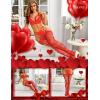 imageRSLOVE Women Thigh High Stockings Sparkly Rhinestone Fishnets with Satin Bow Tights Pantyhose HosieryRed