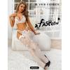 imageRSLOVE Women Thigh High Stockings Sparkly Rhinestone Fishnets with Satin Bow Tights Pantyhose HosieryWhite