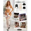 imageRSLOVE Women Thigh High Stockings Sparkly Rhinestone Fishnets with Satin Bow Tights Pantyhose HosieryWhite