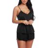 imageRSLOVE Women V Neck Sexy Lingerie Satin Sleepwear Pajamas Cami Shorts Set NightwearBlack
