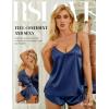 imageRSLOVE Women V Neck Sexy Lingerie Satin Sleepwear Pajamas Cami Shorts Set NightwearBlue