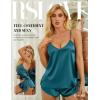 imageRSLOVE Women V Neck Sexy Lingerie Satin Sleepwear Pajamas Cami Shorts Set NightwearGreen