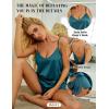 imageRSLOVE Women V Neck Sexy Lingerie Satin Sleepwear Pajamas Cami Shorts Set NightwearGreen