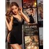 imageRSLOVE Womens Lingerie Sexy Nightgown Lace Babydoll Deep V Chemise Side Slit Nightie SleepwearBlack