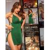 imageRSLOVE Womens Lingerie Sexy Nightgown Lace Babydoll Deep V Chemise Side Slit Nightie SleepwearGreen