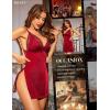 imageRSLOVE Womens Lingerie Sexy Nightgown Lace Babydoll Deep V Chemise Side Slit Nightie SleepwearWine Red