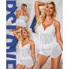 imageRSLOVE Womens Pajama Sets Lace Lingerie Sets 2 Piece Cami Shorts Set PJ Set Sleepwear NightwearWhite