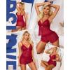 imageRSLOVE Womens Pajama Sets Lace Lingerie Sets 2 Piece Cami Shorts Set PJ Set Sleepwear NightwearWine Red