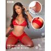 imageRSLOVE Womens Sexy Fishnet ThighHigh Stockings with Silicone Lace Top Sheer HosieryRed