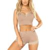 imageRSLOVE Pajamas Set Womens VNeck Sleeveless Sleepwear PJ Set Soft Lace Cami Set with Short Pants NightwearLight Khaki