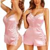 imageRSLOVE Sexy Lingerie Pajama Set  Lingerie for Women Silk Pjs Sets Shorts Satin Nightwear Lace SleepwearPink