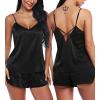 imageRSLOVE Women V Neck Sexy Lingerie Satin Sleepwear Pajamas Cami Shorts Set NightwearBlack