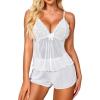 imageRSLOVE Womens Pajama Sets Lace Lingerie Sets 2 Piece Cami Shorts Set PJ Set Sleepwear NightwearWhite