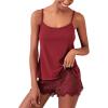 imageRSLOVE Womens Pajama Sets Lingerie Modal Sleepwear Lace Cami Shorts Set PJ Set NightwearWine Red
