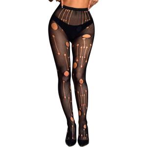 imageRSLOVE Fishnet Stockings for Women Sexy High Waist Pantyhose Halloween Thigh High Stockings for Womens Girls One SizeBlack