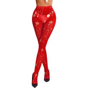 imageRSLOVE Fishnet Stockings for Women Sexy High Waist Pantyhose Halloween Thigh High Stockings for Womens Girls One SizeRed