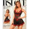 imageRSLOVE Babydoll Lingerie for Women Lace Chemise Sexy Nightgown Sleepwear DressBlackred
