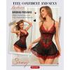 imageRSLOVE Babydoll Lingerie for Women Lace Chemise Sexy Nightgown Sleepwear DressBlackred