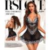 imageRSLOVE Babydoll Lingerie for Women Lace Chemise Sexy Nightgown Sleepwear DressBlacksilver