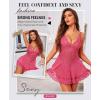 imageRSLOVE Babydoll Lingerie for Women Lace Chemise Sexy Nightgown Sleepwear DressRose Red